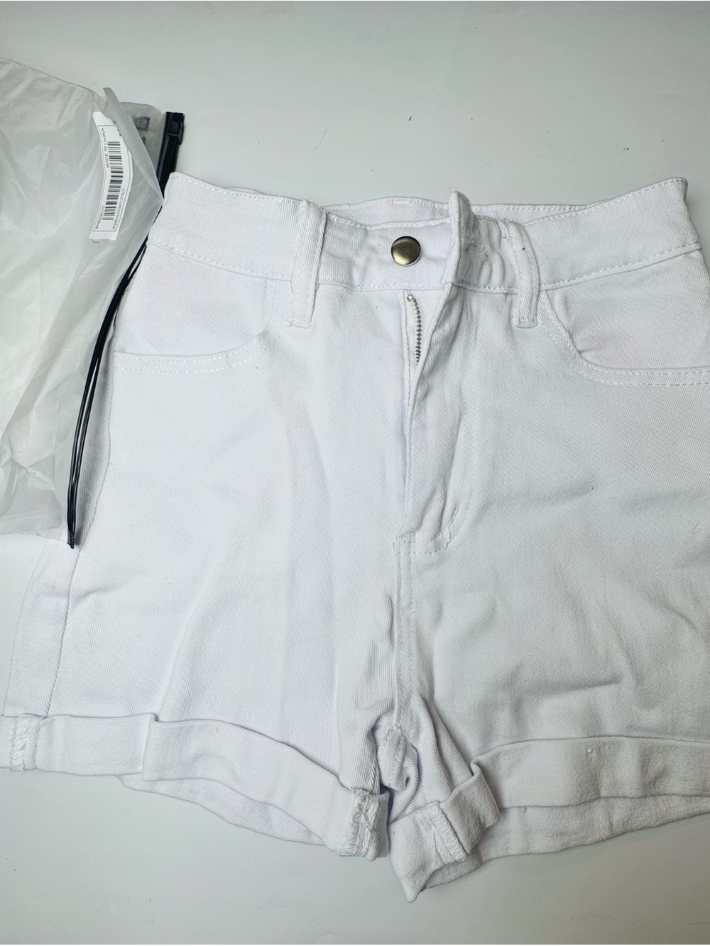 Women's White High-Waist Denim Shorts